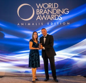 Claire Bass, Executive Director of HSI/United Kingdom, accepts the Global Animalis Edition Brand of the Year - Animal Protection award at the 2019 World Branding Awards by the World Branding Forum